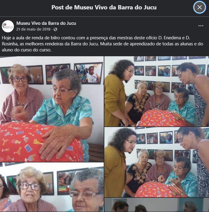 IMAGEM PONTO DE MEMÓRIA BARRA DE RENDA - POST FACEBOOK MUSEU VIVO DA BARRA DO JUCU