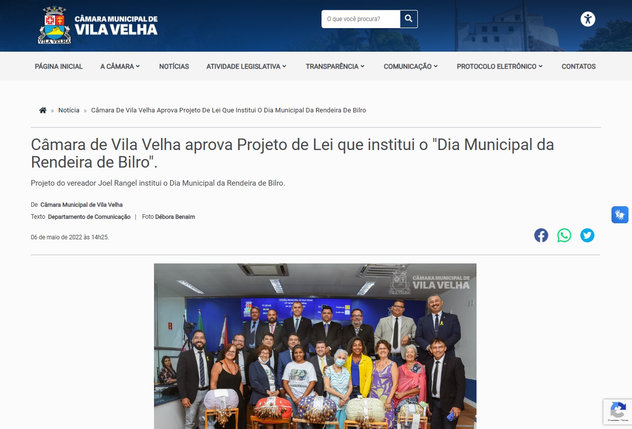 IMAGEM PONTO DE MEMÓRIA BARRA DE RENDA - SITE CÂMARA VILA VELHA - LEI MUNICIPAL DIA DA RENDEIRA DE BILRO