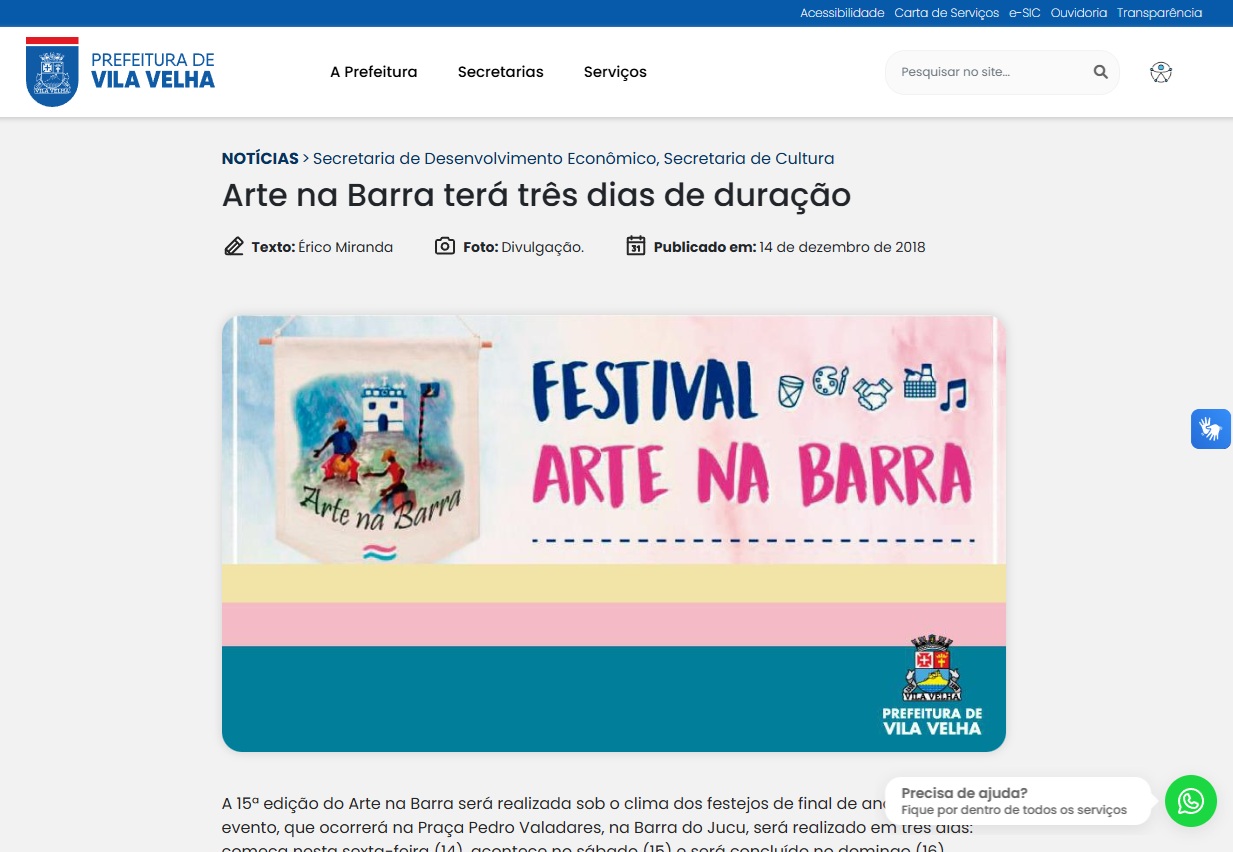 IMAGEM PONTO DE MEMÓRIA BARRA DE RENDA - SITE PREFEITURA DE VILA VELHA - ARTE NA BARRA 2018