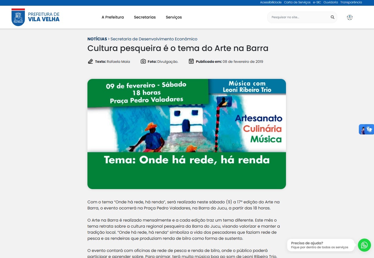 IMAGEM PONTO DE MEMÓRIA BARRA DE RENDA - SITE PREFEITURA DE VILA VELHA - ARTE NA BARRA 2019