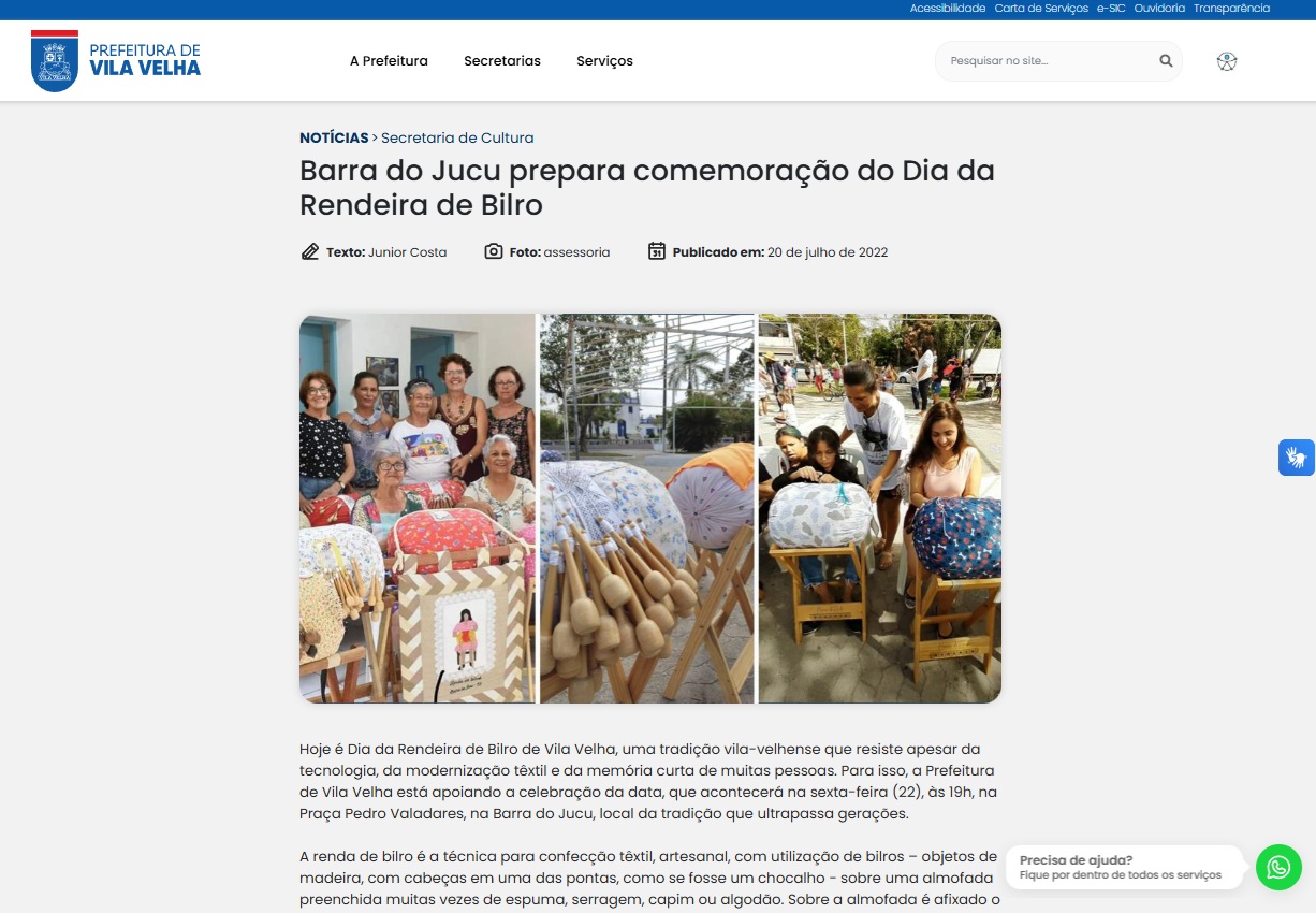 IMAGEM PONTO DE MEMÓRIA BARRA DE RENDA - SITE PREFEITURA DE VILA VELHA - DIA DA RENDEIRA DE BILRO 2022